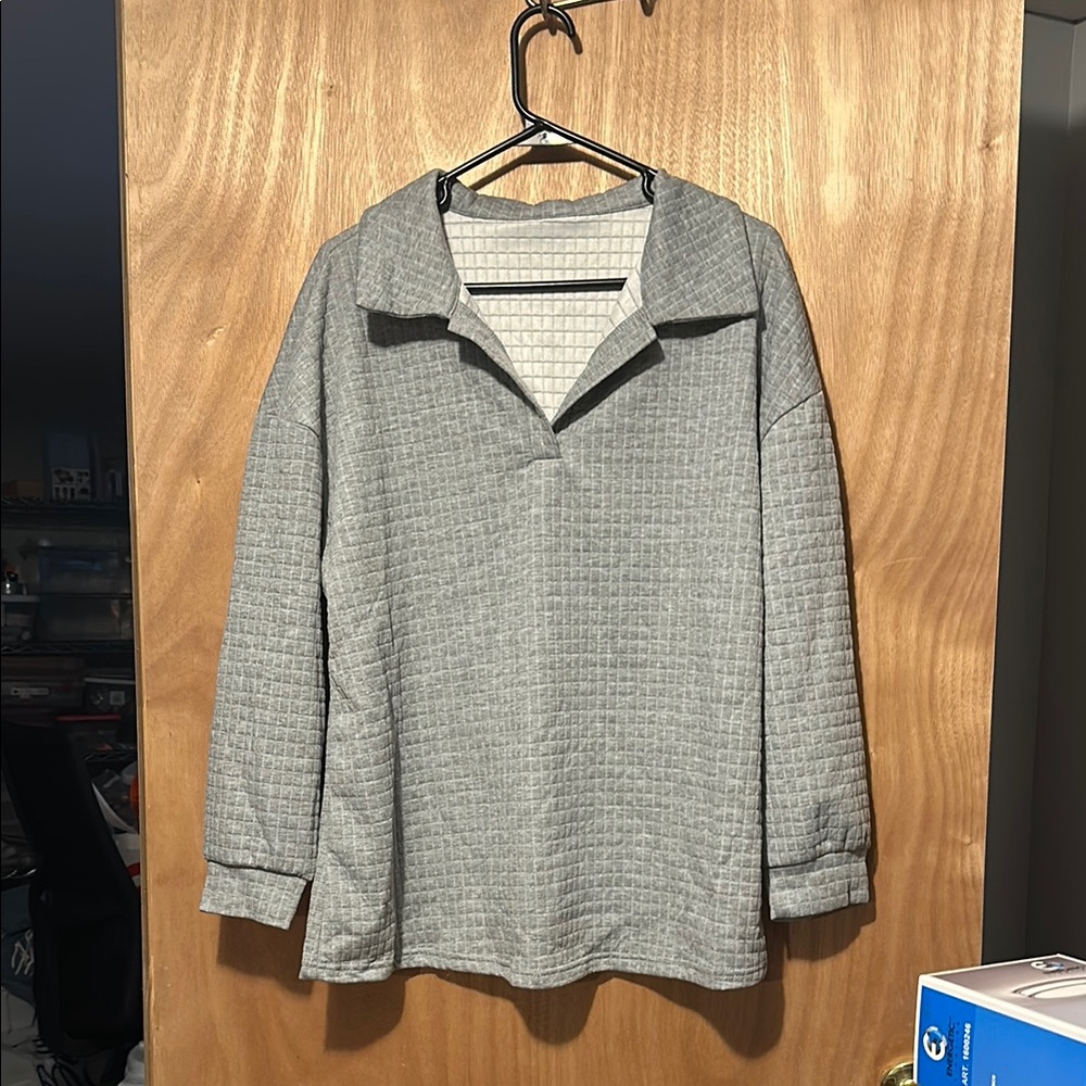 Gray Quilted Long Sleeve Top